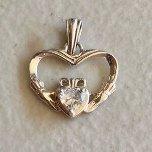 RJ Graziano Vintage Sterling Claddagh pendant heart-shaped crystal